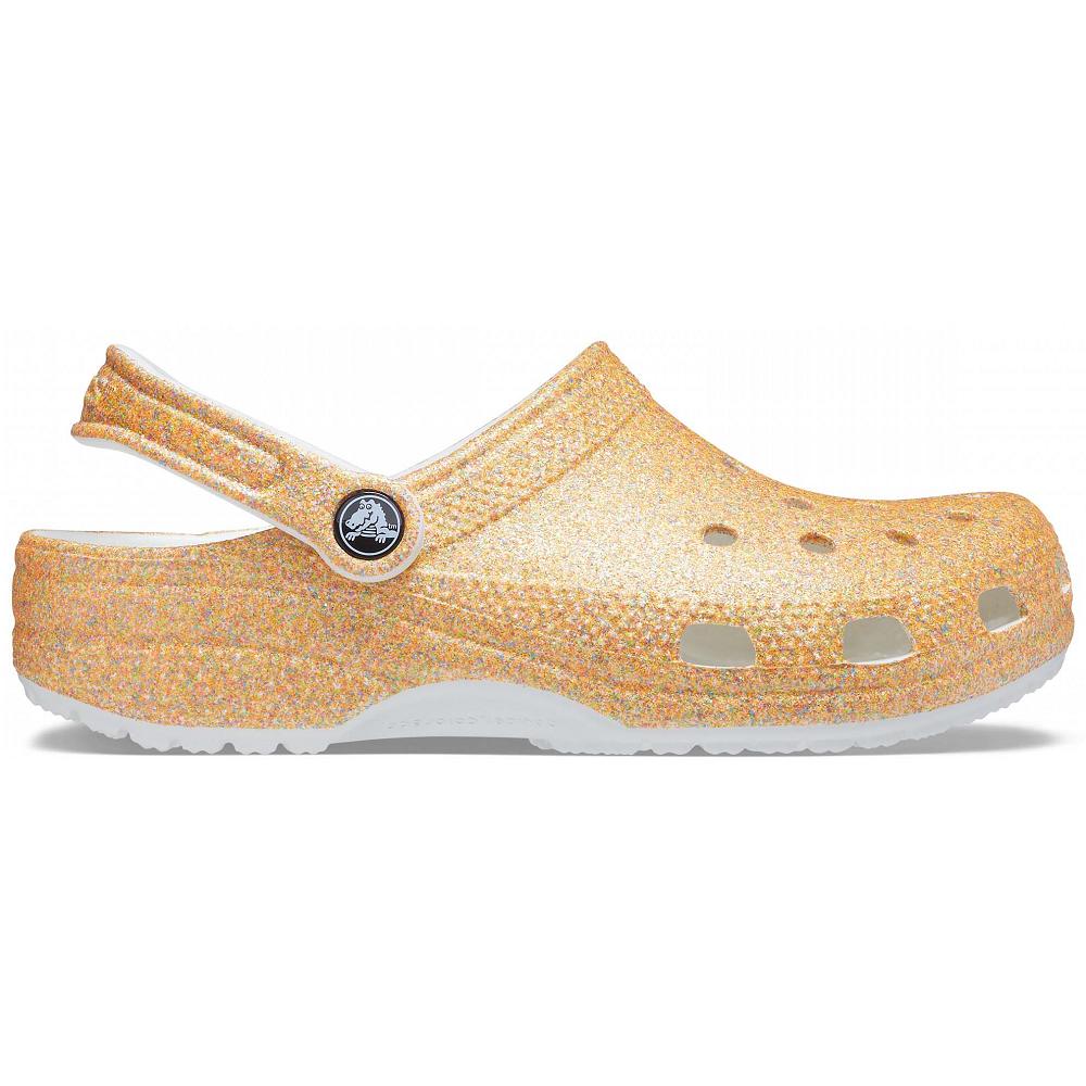 Orange / Gold Women's Crocs Classic Glitter Clogs | NZ 0124ZUTG